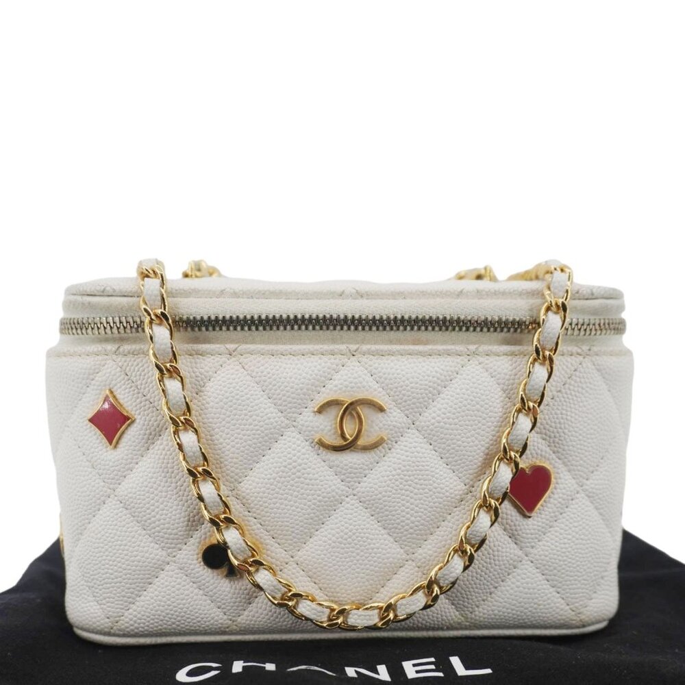 Chanel  Coco Casino Small Quilted Caviar Leather Chain Vanity Case White - Picture 3 of 16